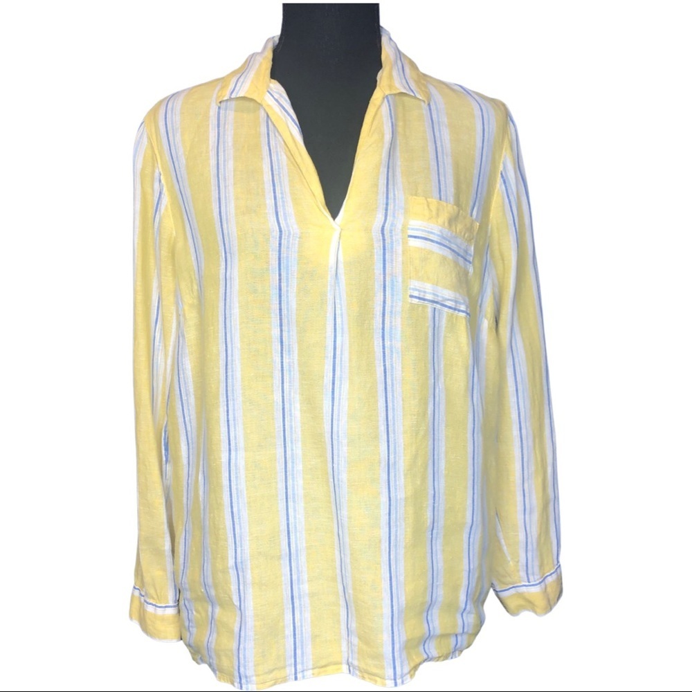 J.Jill Love Linen Yellow Stripe Shirt